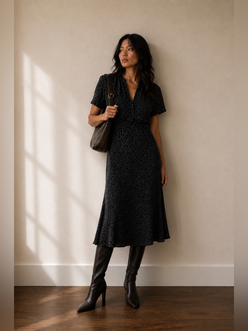 Midi polka Dot Black dress ~ size small